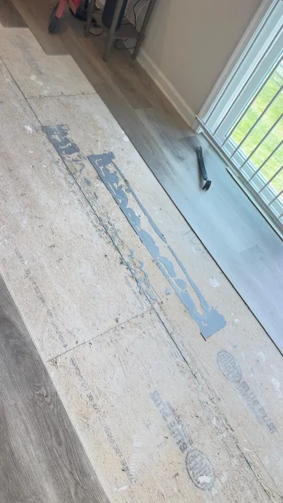 Floor preparation and installation details in a residential interior — work in progress