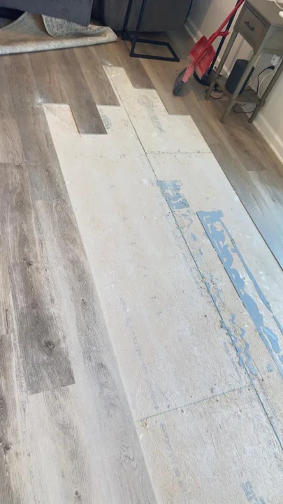 Floor preparation and installation details in a residential interior — work in progress