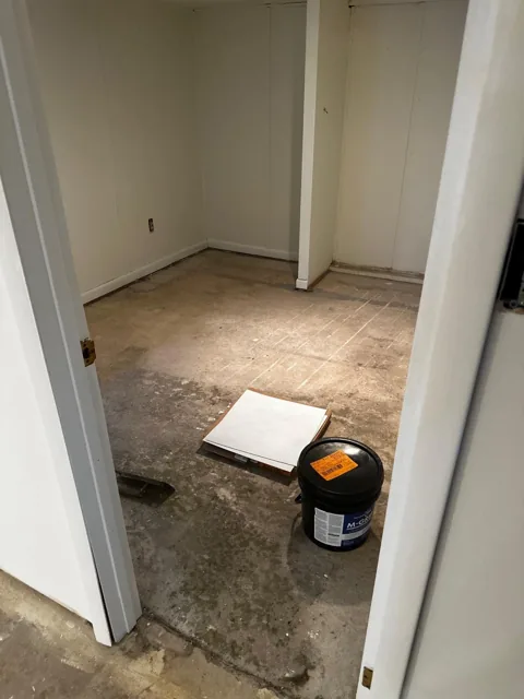 Floor preparation and installation details in a residential interior — work in progress