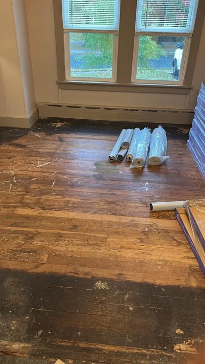 Floor preparation and installation details in a residential interior — work in progress