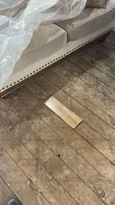 Floor preparation and installation details in a residential interior — work in progress