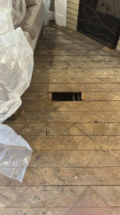Floor preparation and installation details in a residential interior — work in progress