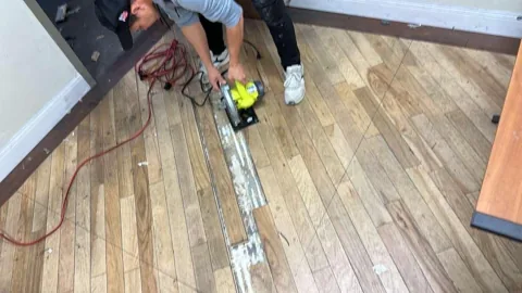 Floor preparation and installation details in a residential interior — work in progress