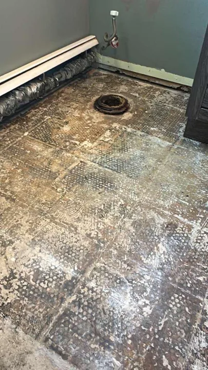 Floor preparation and installation details in a residential interior — work in progress