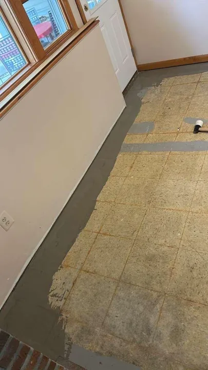 Light varied-tone flooring and room preparation — work in progress