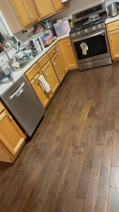 Brown hardwood flooring with pronounced natural grain